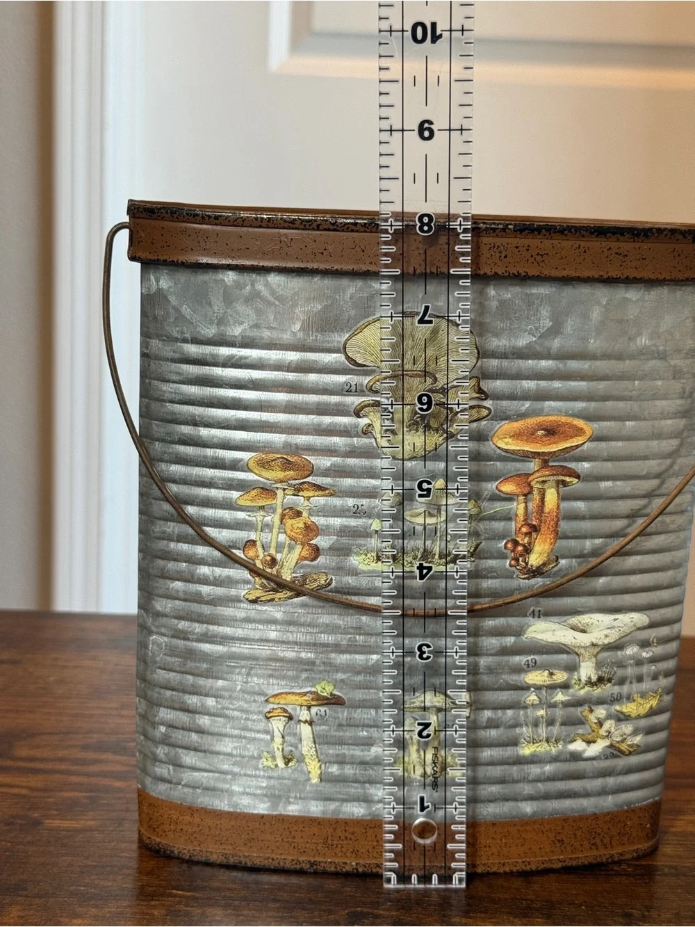 Rustic Metal Mushroom Accent Bucket - Gray and Brown
